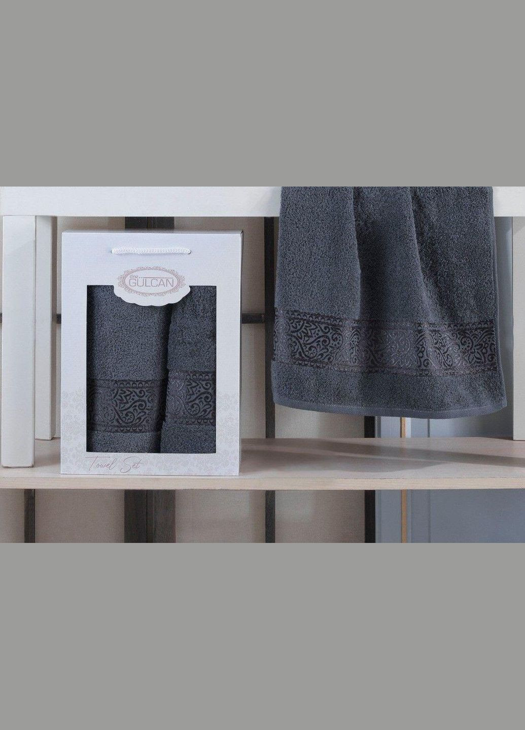 Набір рушників Cotton — Ornament Dark Grey 50*90+70*140 Gulcan сірий