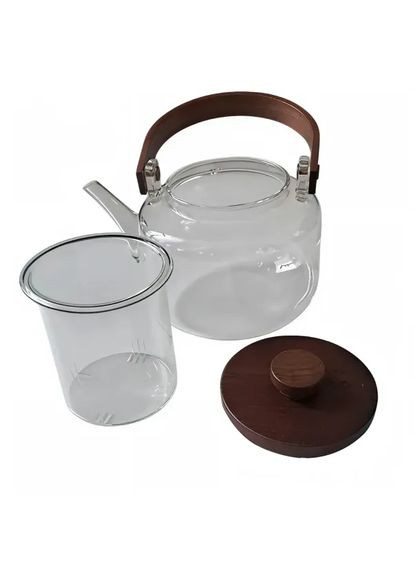 Заварник скляний для чаю 0.8 л Заварний чайник для заварювання з дерев'яною ручкою прозорий HP-34-38 Yiwu (369149746)