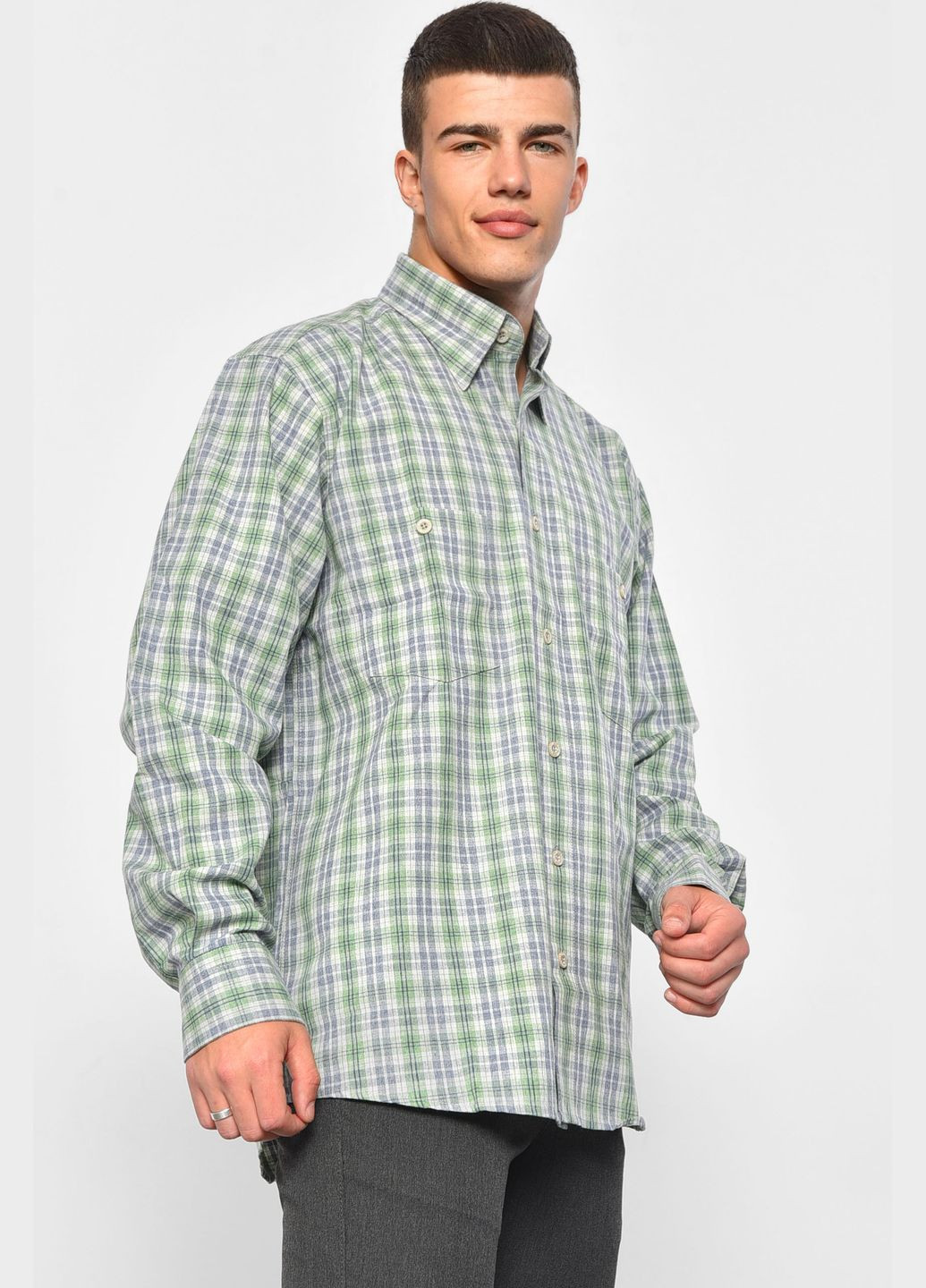 Зеленая кэжуал рубашка в клетку Let's Shop