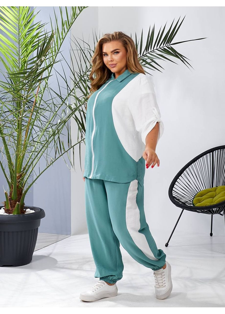 Женский льняной костюм двойка цвет мятный New Trend (304972798)