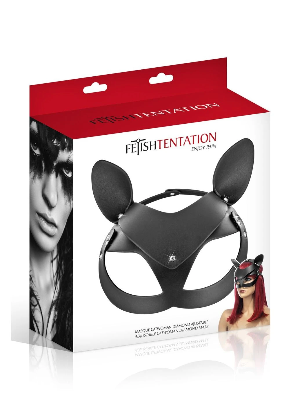 Маска кішки для рольових ігор чорна шкіряна Adjustable Catwoman Diamond Mask Fetish Tentation (382542917)