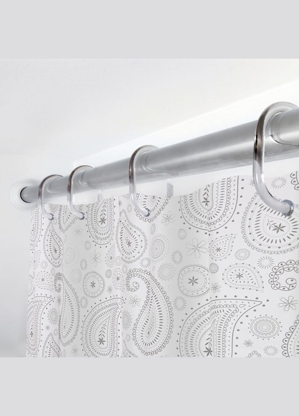 Штора для ванної кімнати FELICITA. Розмір 180х180, матеріал PEVA з кільцями 12 шт, Білий з сірим Woko - (304514162)