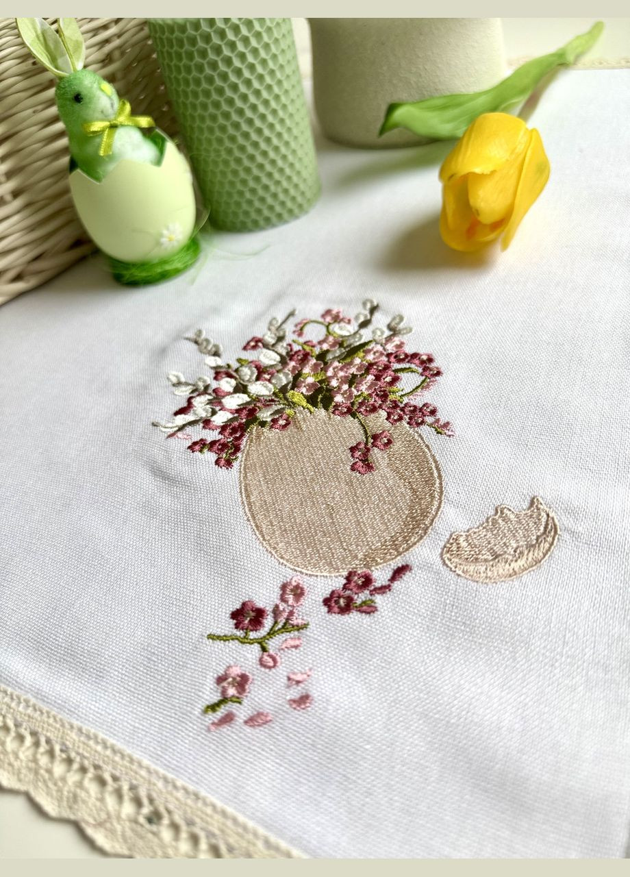 Великодня лляна серветка з вишивкою пасхальний рушник на кошик з квітамиTobiSobi TS00014-1 Figasse (358203362)