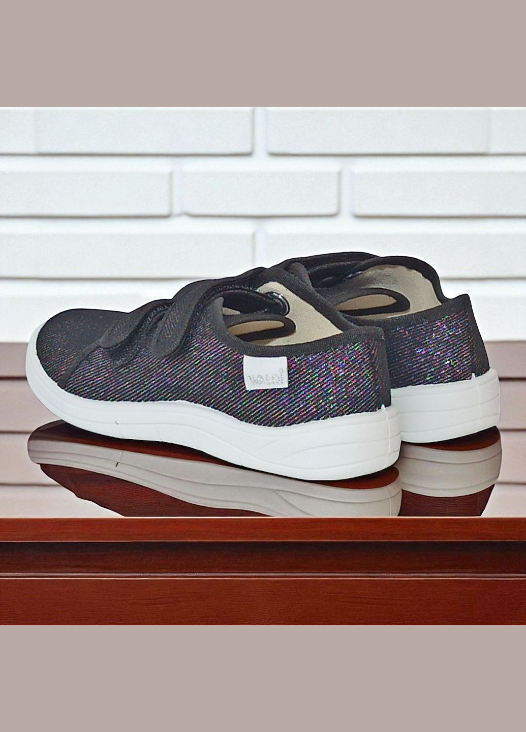 Черные ортопедические текстильные кеды для девочки на липучках валди Waldi