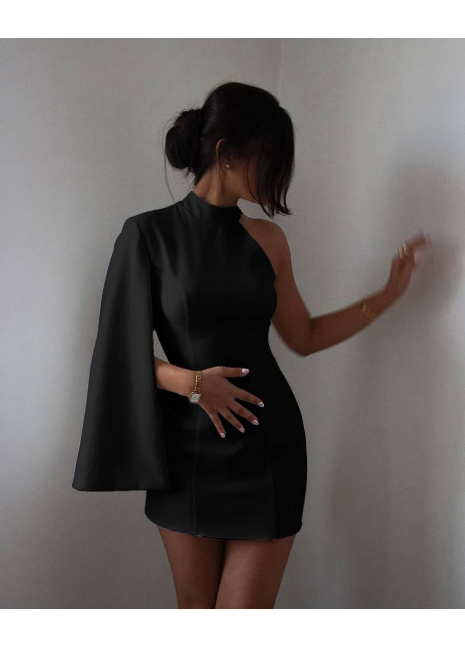 Чорна повсякденний, вечірня, ділова, кежуал жіноча сукня з відкритими плечима No Brand однотонна