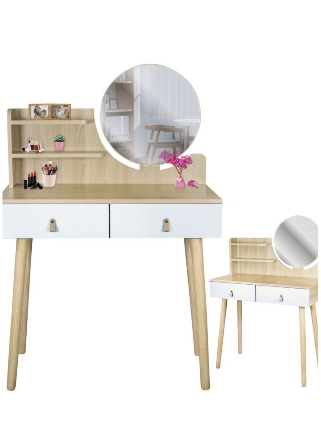 Туалетный столик Scandi с ящиками, кожаные ручки, светлый бук Jumi (361952699)