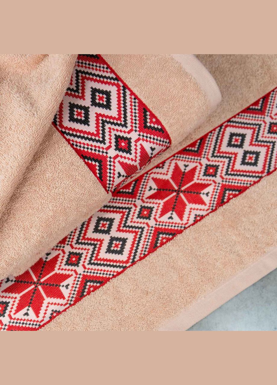 GM Textile банное махровое полотенце с вышивкой 70х140см ukrainian style 450г/м2 () кремовый производство -