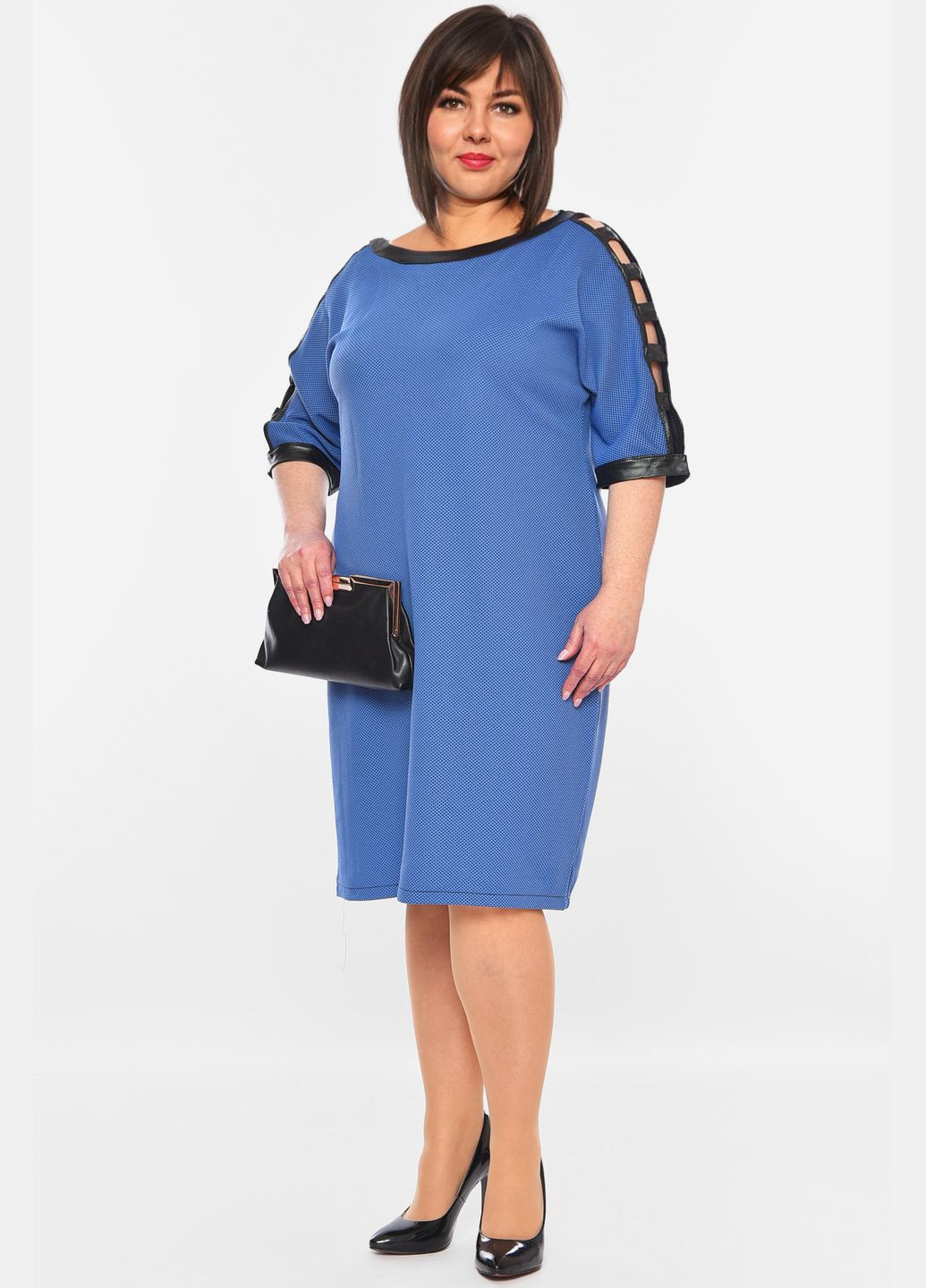 Синя джинсова сукня жіноча батальна синього кольору кльош Let's Shop однотонна