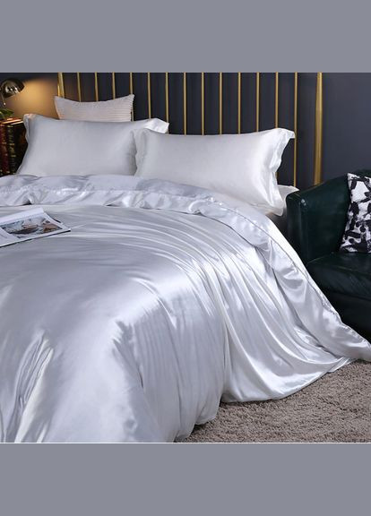 Атласное Белое Полуторное постельное белье 150*210 и 2 наволочки GLOBAL.P (298289198)