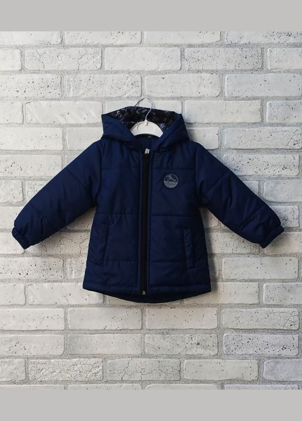 Синяя демисезонная демисезонная куртка на мальчика с капюшоном на молнии No Brand