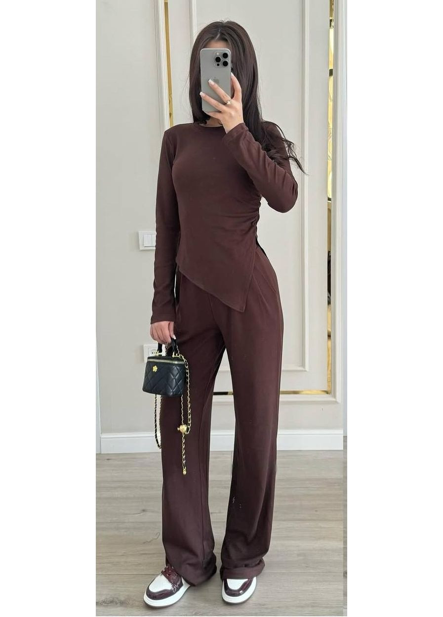 🌟 Весенний костюм из вискозы с лонгсливом и брюками палаццо Размерная сетка в описании Vione (367077712)