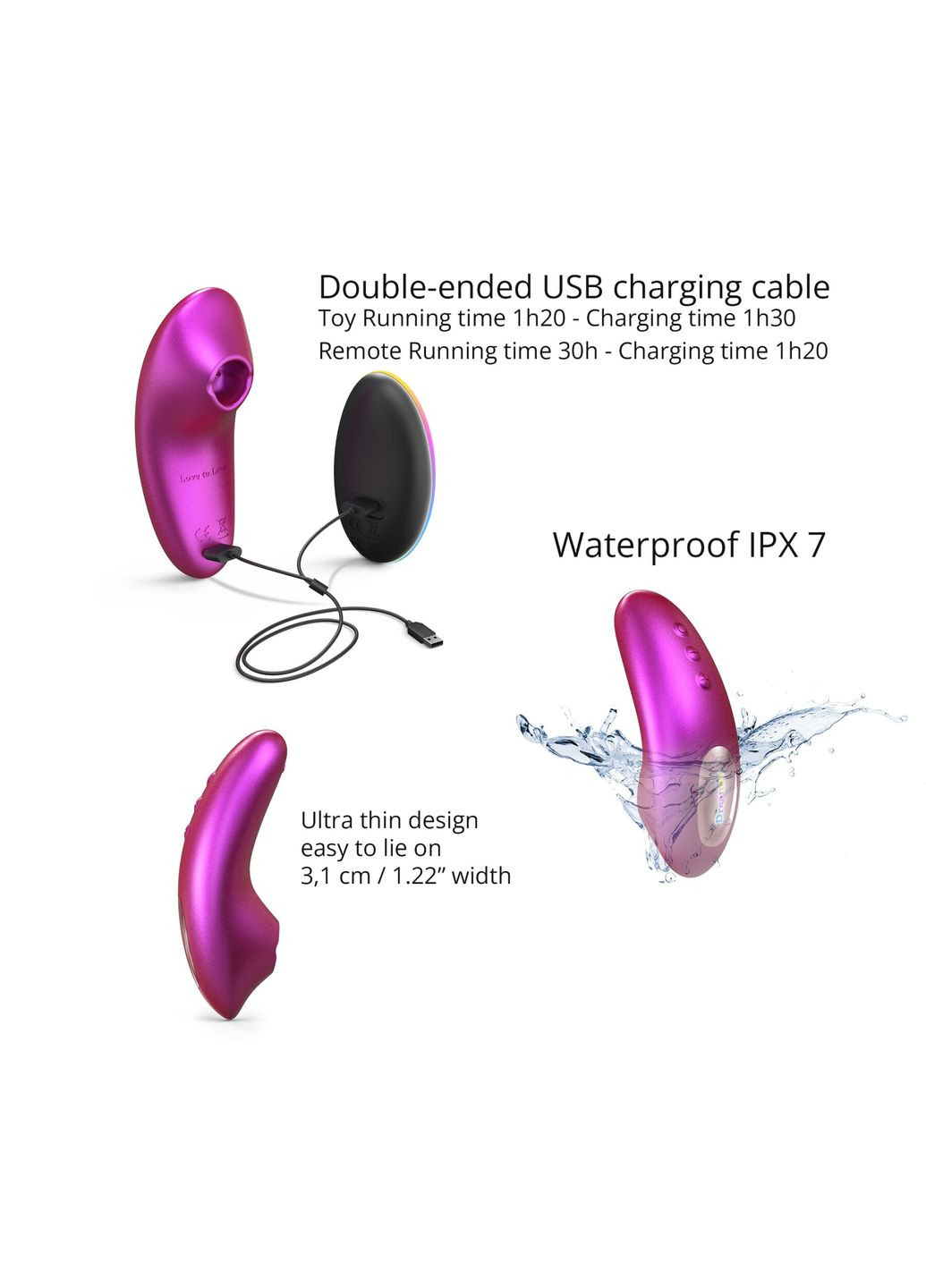 Вакуумный клиторальный стимулятор DREAMER – IRIDESCENT BERRY, ласки язычком, пульт - CherryLove Love To Love (332209295)