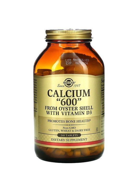Кальций из раковин устриц, Calcium "600", с витамином D3, 240 таблеток Solgar (351383820)