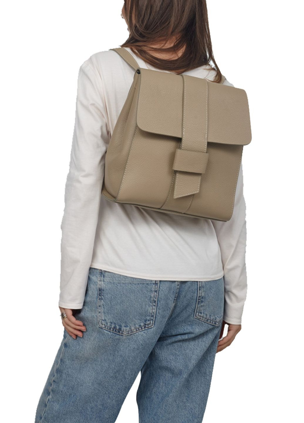 Рюкзак-сумка жіночий шкіряний міський 03513 застібка антизлодій світлий тауп Virginia Conti (282925757)