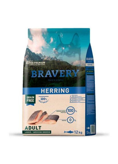 Herring Large/Medium сухой корм для собак средних и крупных пород с сельдью Bravery (372159293)