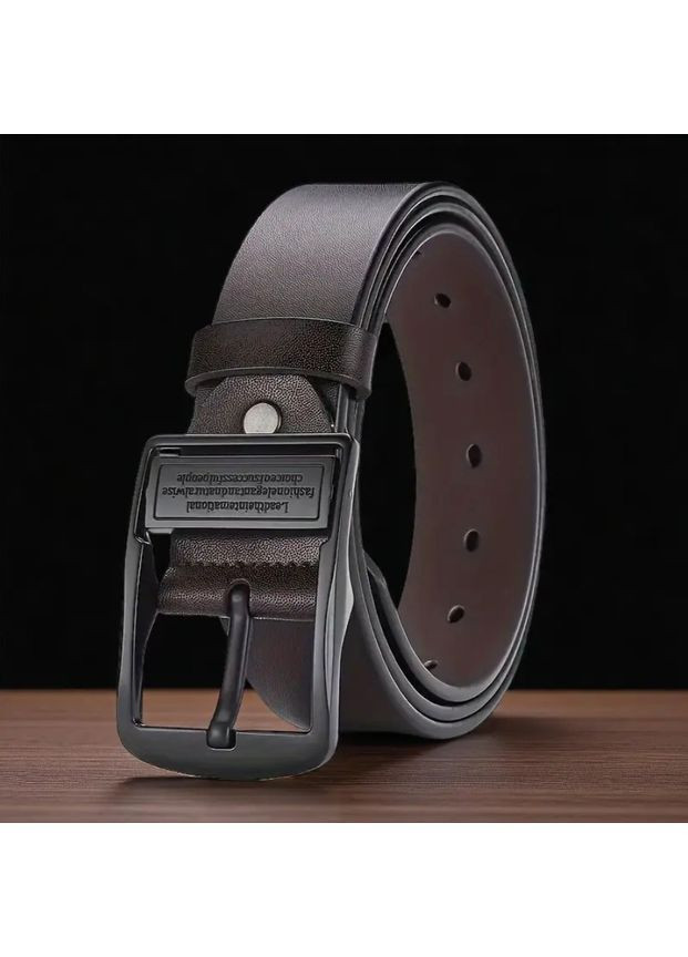 Чоловічий ремінь зі шкіри темно-коричневий 125 см – стильний пояс з металевою класичною пряжкою No Brand (362682240)