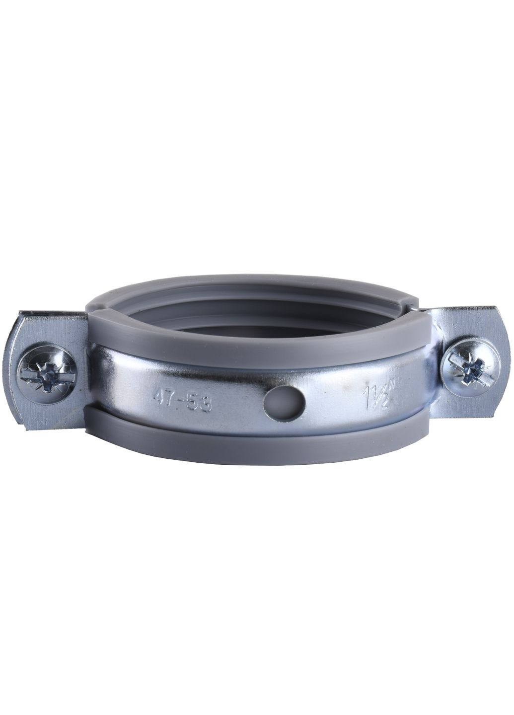 Хомут в сборе CR 1 1/2″ (47-53мм) с винтом-шурупом 8*100 и дюбелем в уп., серый Cristal (335040538)