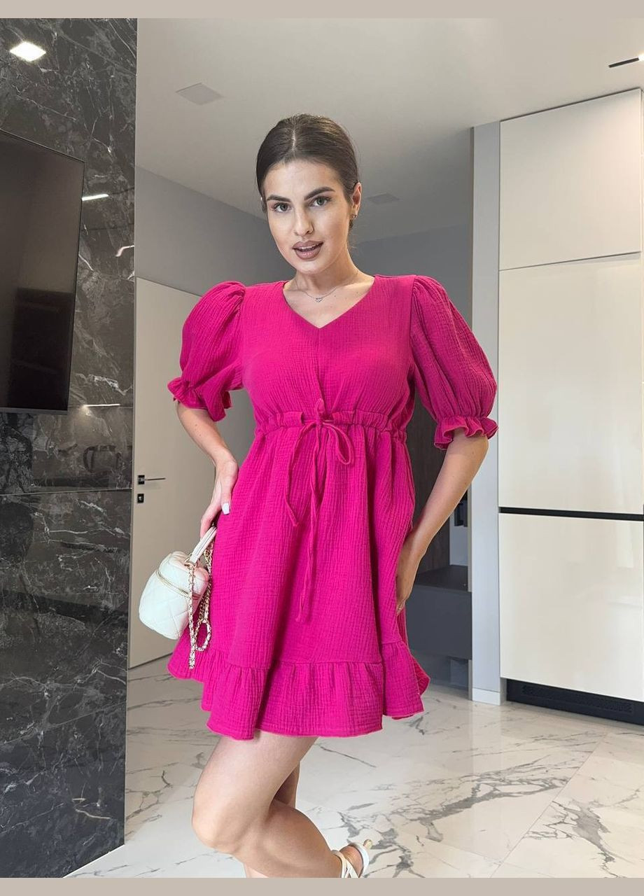 Малинова повсякденний сукня з місліну Adelante однотонна