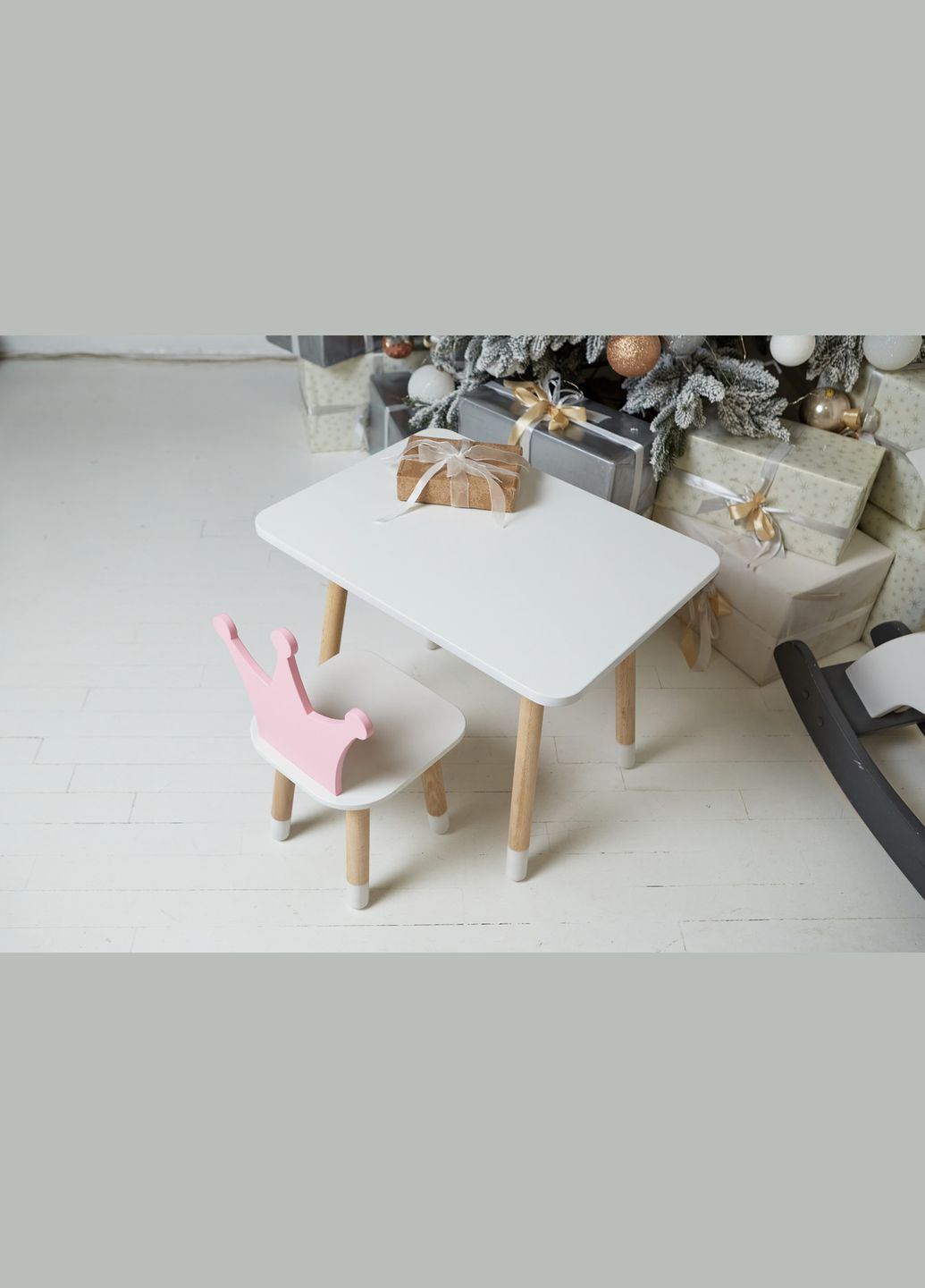 Дитячий прямокутний стіл і стільчик рожева корона. Столик для ігор, уроків, їжі. Білий столик No Brand (323223324)