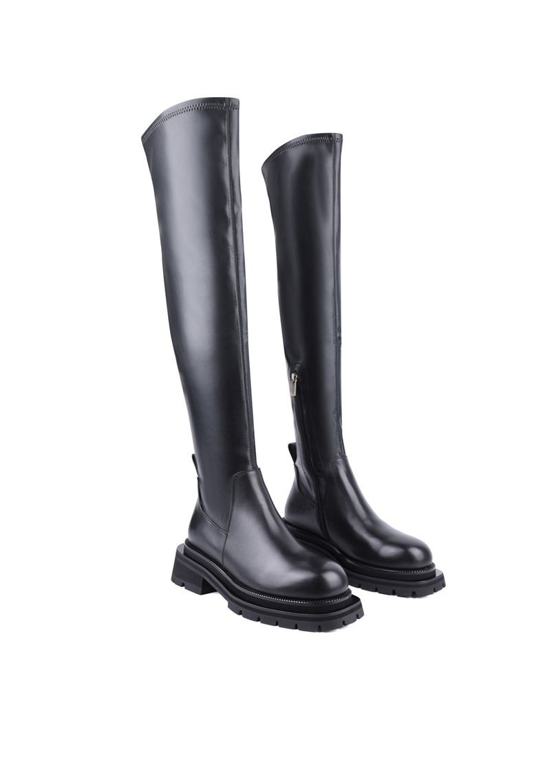 Черные осенние женские ботфорты hn517t-4228-n560k/h552k черная кожа MIRATON