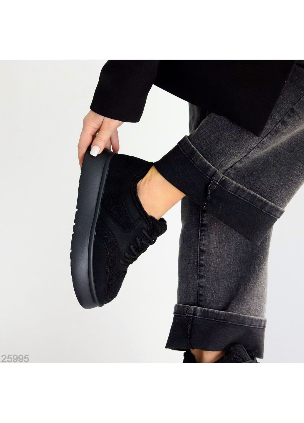 Зимние кроссовки No Brand чёрные зима (370589459)