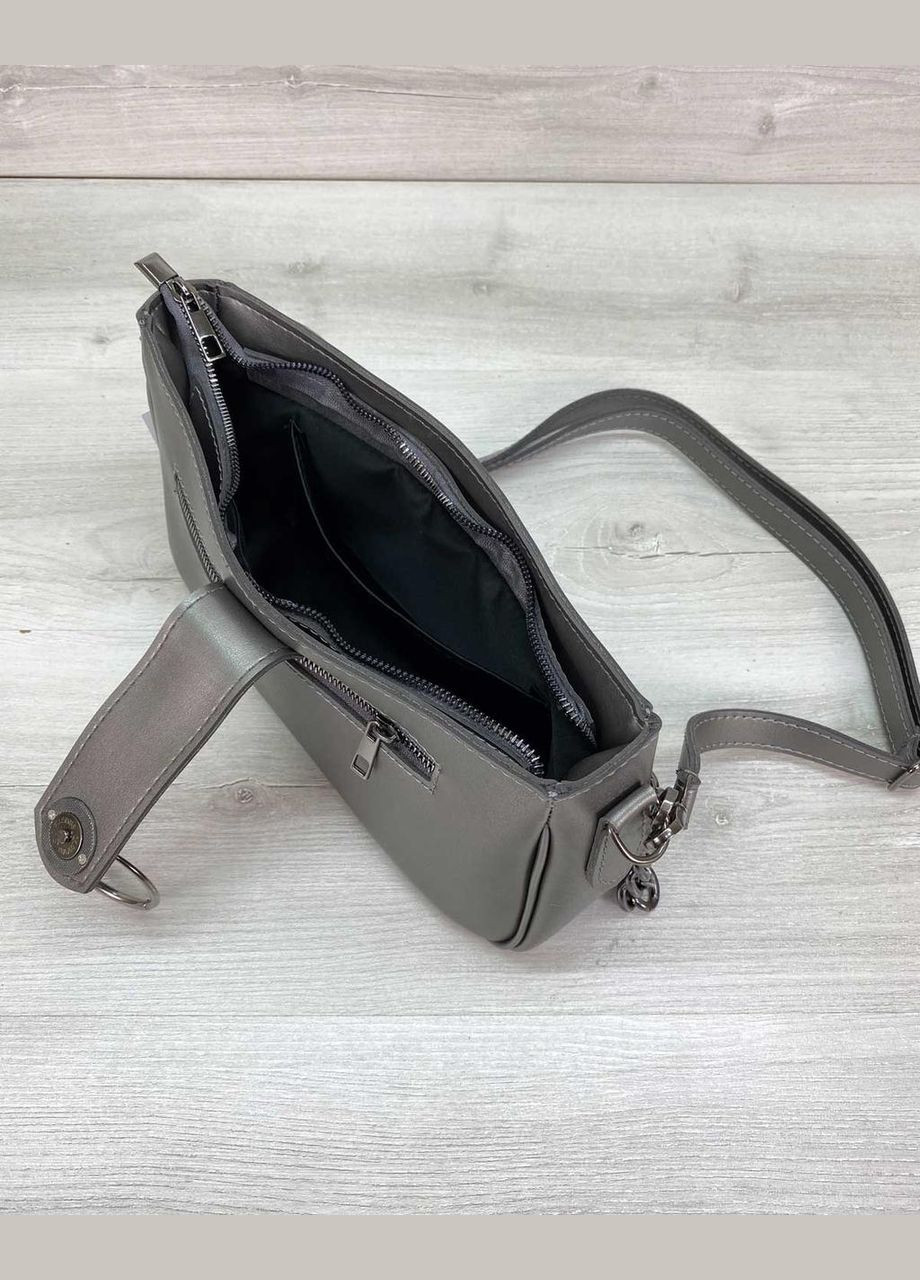 Женская сумка багет на магните декорирована кольцом «Эвери» экокожа цвета металлик WeLassie (298567136)