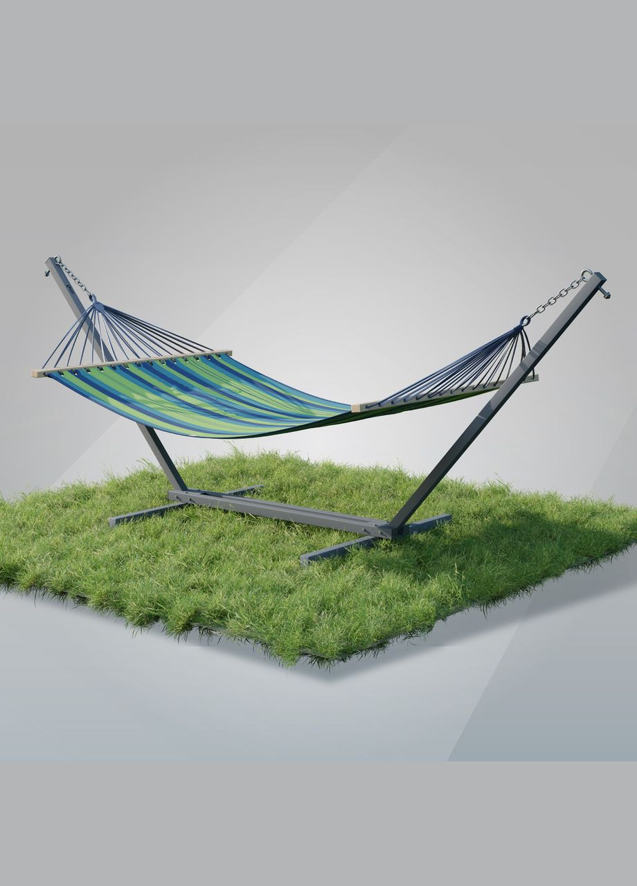 Стойка для гамака + Гамак с планкой RIO зеленый двухместный XXL 200х150 WCG (346528586)