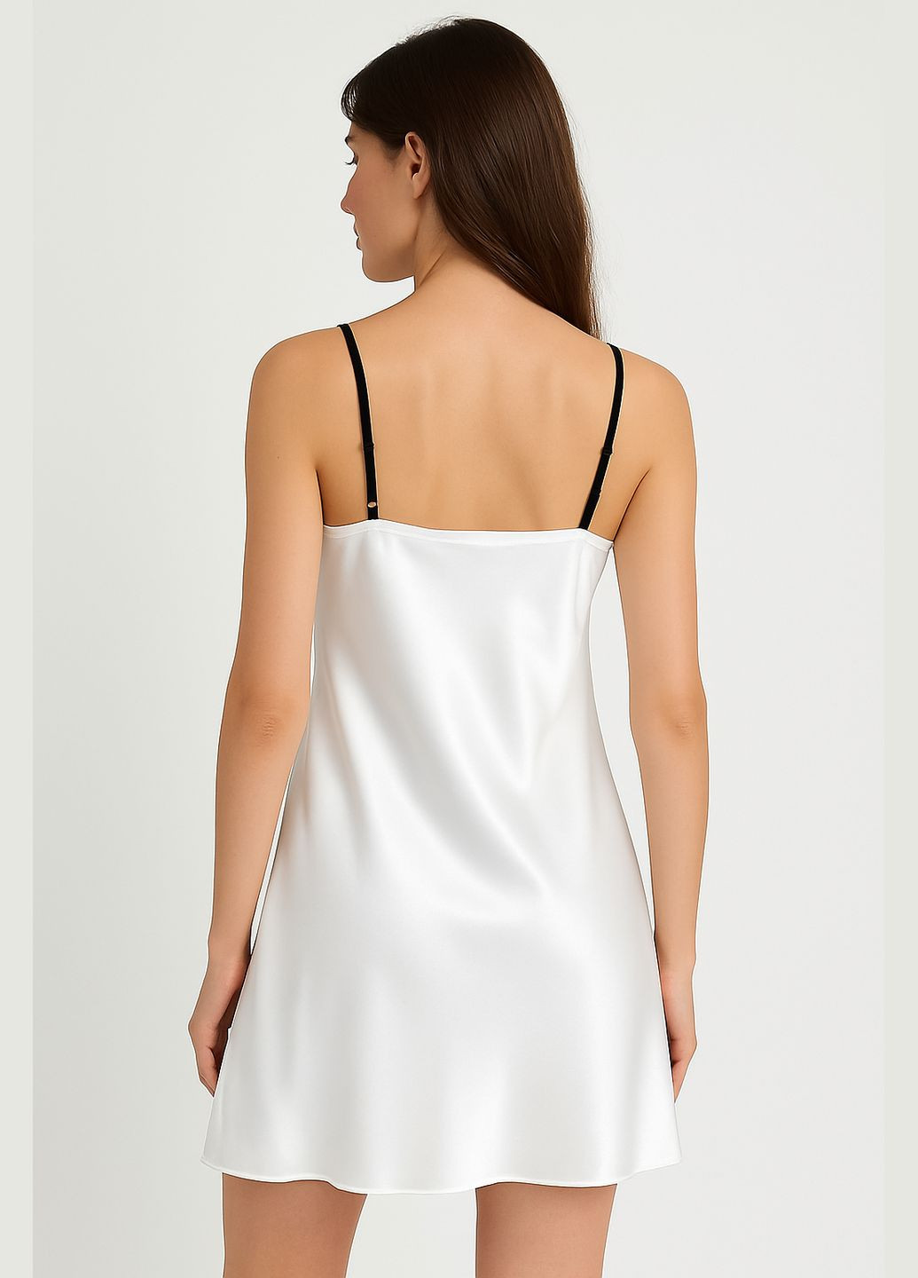 Жіноча атласна нічна сорочка біла Modashoping (372013227)