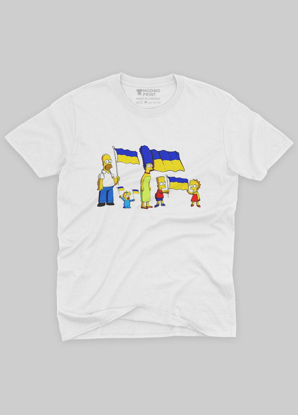 Біла демісезонна футболка для хлопчика з патріотичним принтом сімпсони (ts001-5-whi-005-1-124) Modno