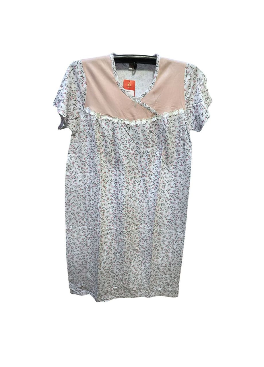 Нічна сорочка жіноча бавовняна біла з бежевим з квітами р NBK13 ANDIN (344589700)