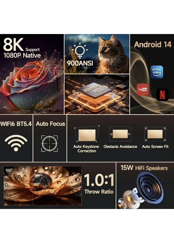 Портативний смарт проектор HY350 MAX, Wi-Fi, Bluetooth, домашній кінотеатр, міні проєктор для дому/дачі/подорожей Magcubic (383373566)