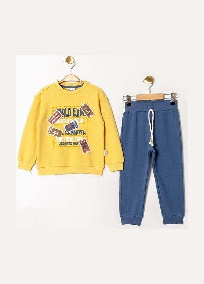 Жовтий демісезонний світшот + штани 17336 гірчичний і індиго Miniworld