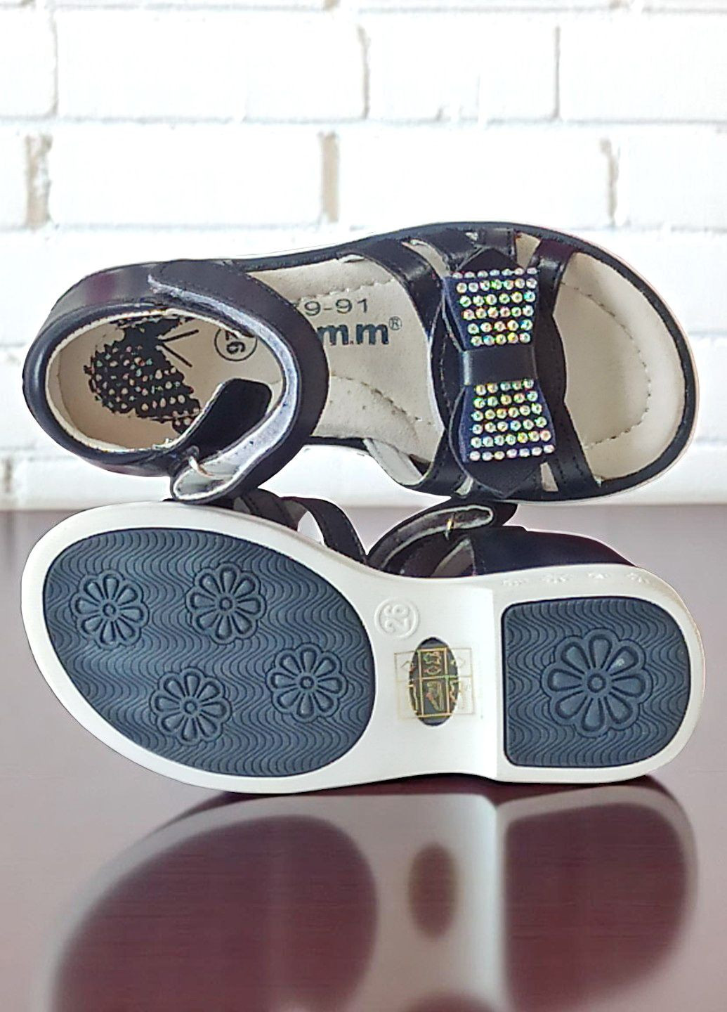 Темно-синие ортопедические босоножки сандалии на липучках для девочки том м Tom.M со стразами, с бантом