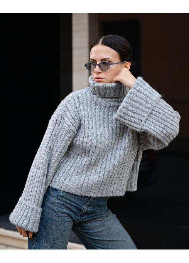 Сірий зимовий в'язаний светр сірий No Brand