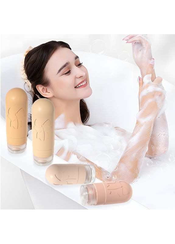 Набір дорожніх баночок для подорожей для косметики в прозорій косметичці силіконовий 4 шт 60 і 90 мл Коричневий 113_6_0_3С No Brand (371813613)