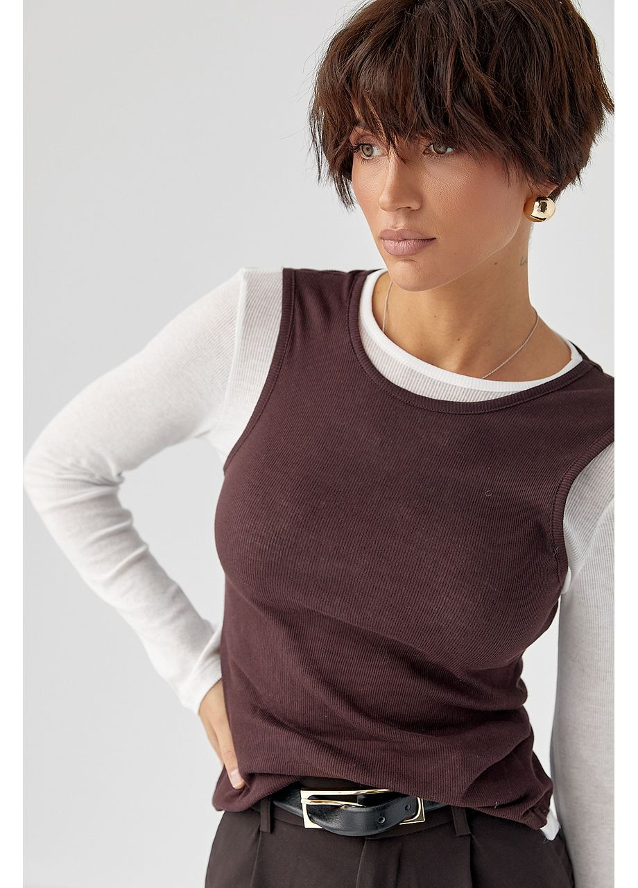 Двошаровий лонгслів у рубчик з імітацією жилетки Lurex (363555357)