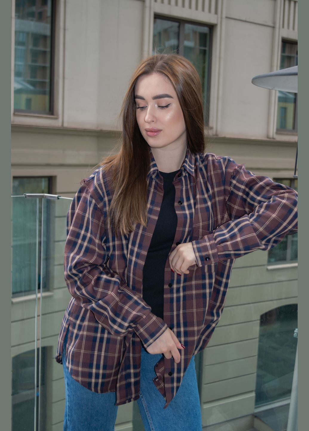 Коричневая спортивная, повседневный, кэжуал рубашка в клетку Marzo Atelier с длинным рукавом