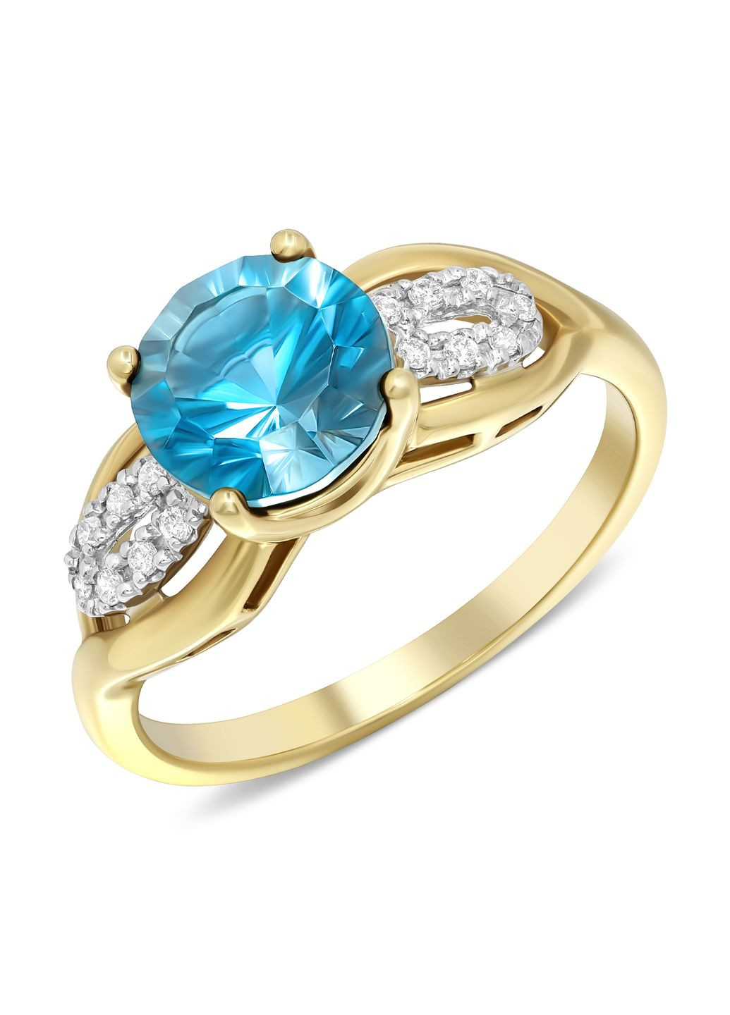 Каблучка з діамантами та блакитним топазом в жовтому золоті Zarina (278388525)