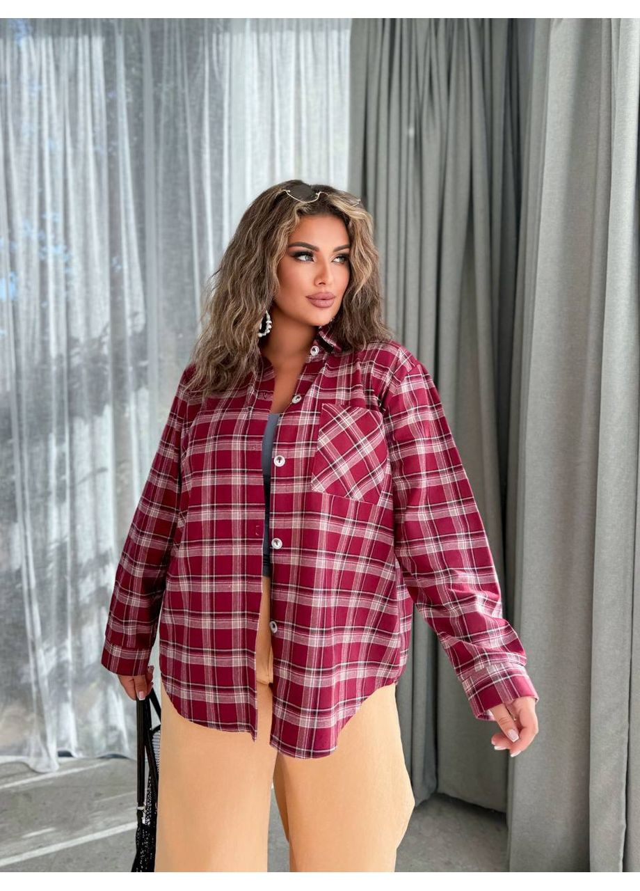 Бордовая повседневный рубашка в клетку Vione с длинным рукавом