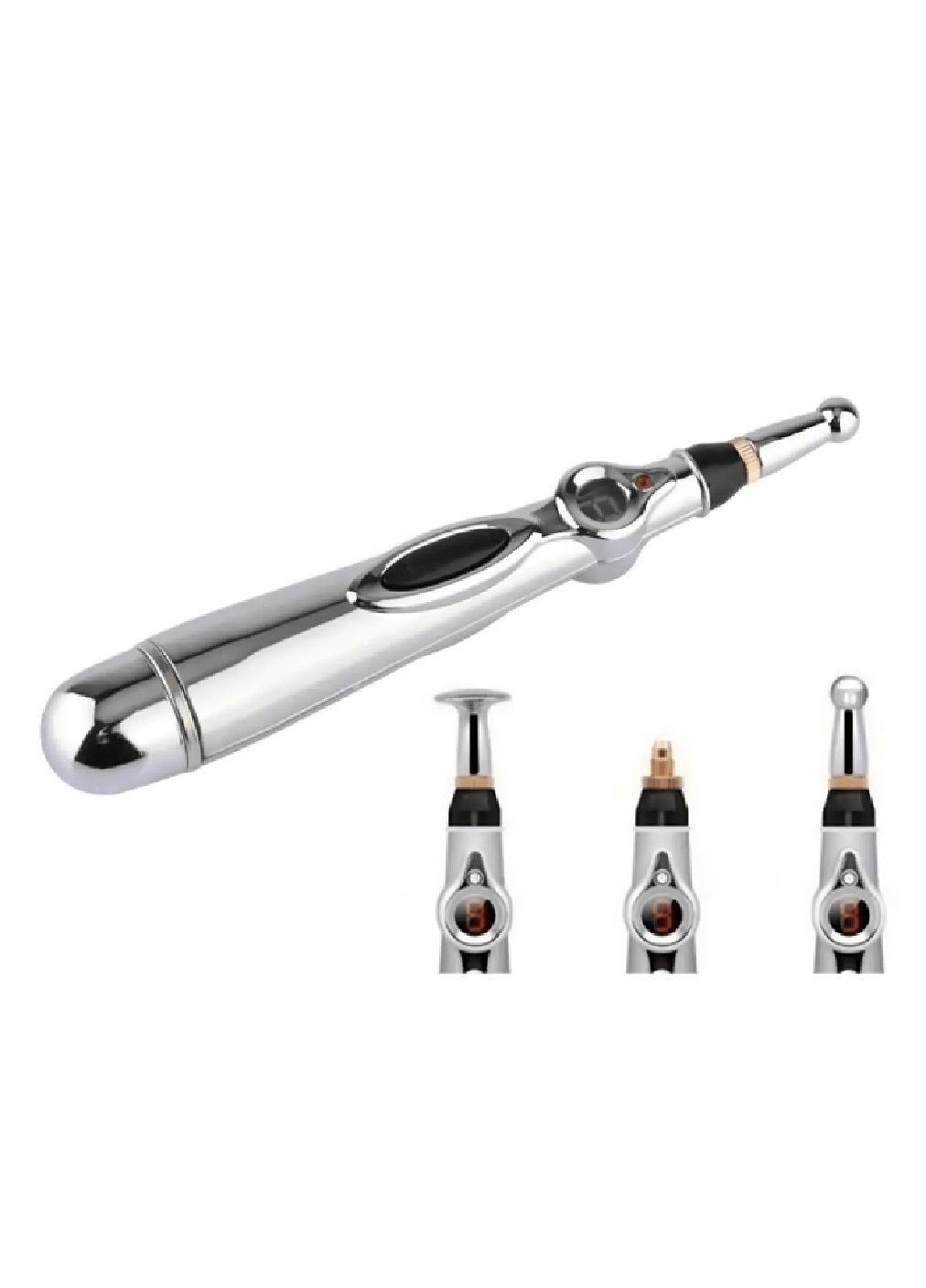 Акупунктурный массажер для тела в форме ручки с работой от батареек насадками 3 штуки нержавеющая сталь 18 см (479649-Prob) Unbranded (322655855)