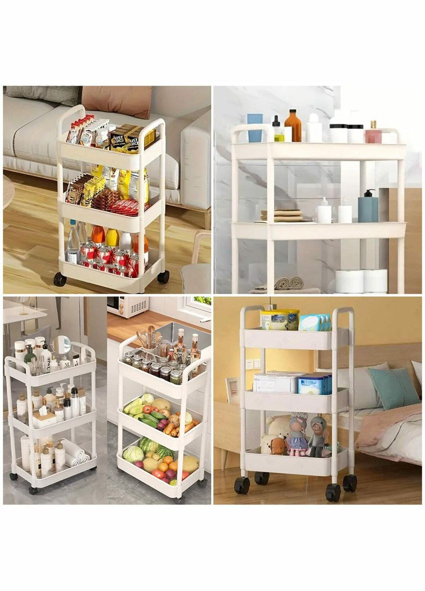 Етажерка мобільна триярусна універсальна пластикова слонова кістка 41*25*72см SW-00002435 Sticker Wall (300242082)