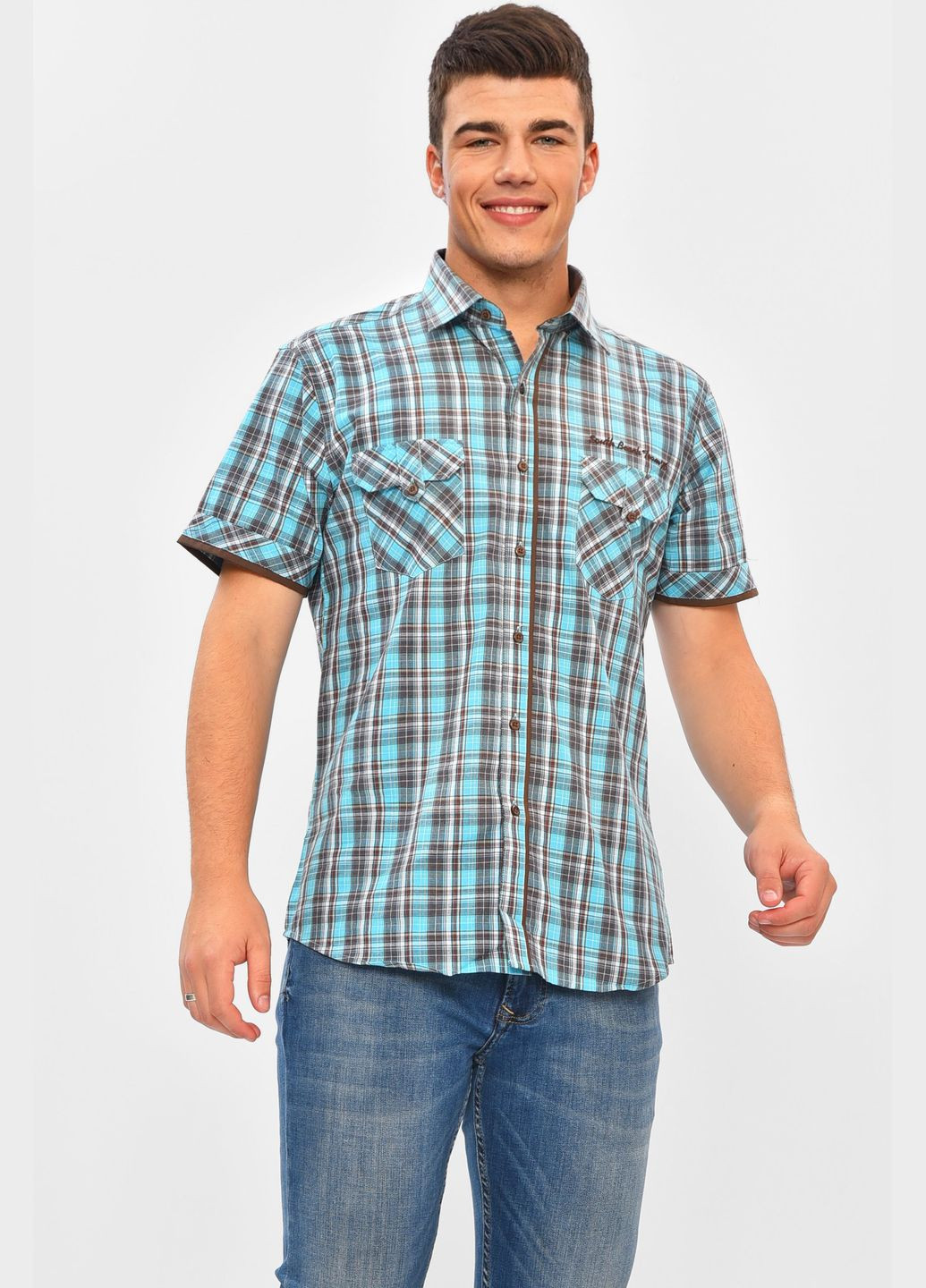 Сорочка чоловіча блакитного кольору з принтом Let's Shop (334256611)