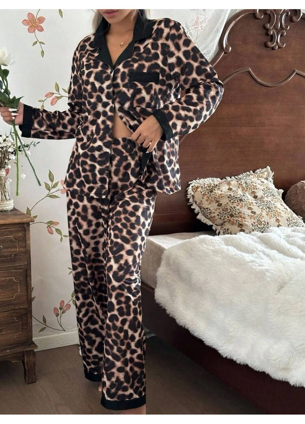 Комбинированная леопардовая комплект пижама Luna