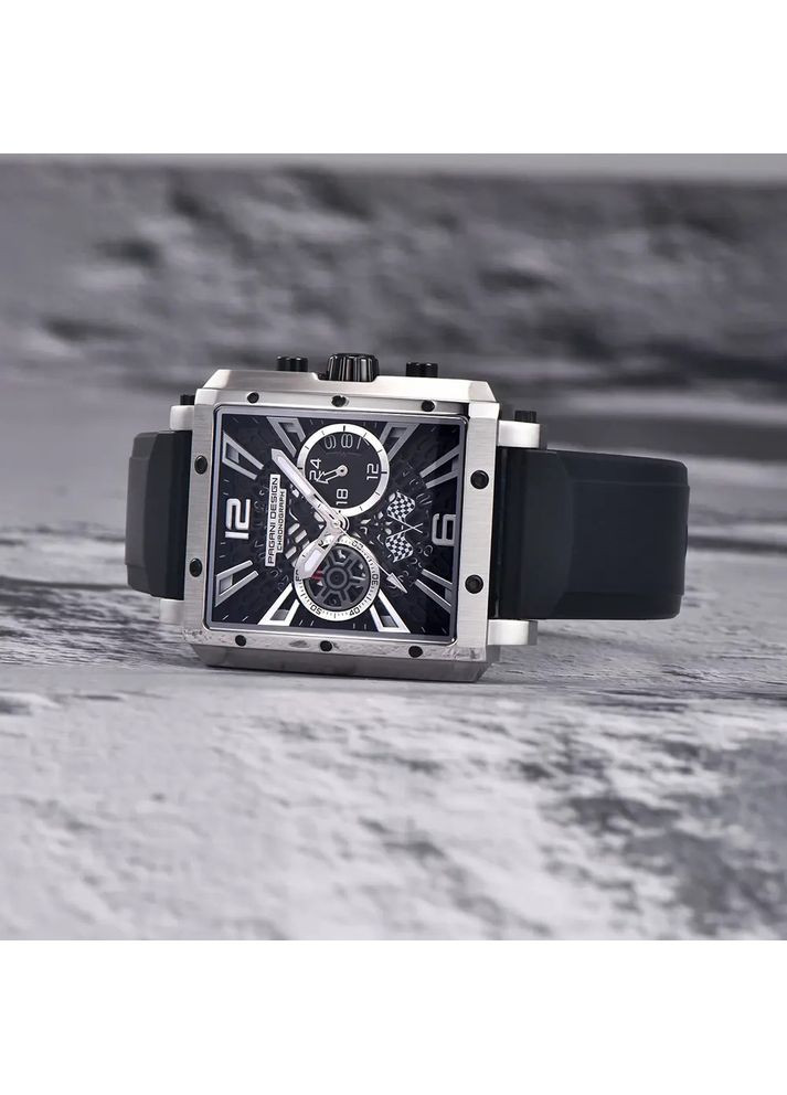 Годинники чоловічі кварцові з хронографом та календарем сріблясті чорні прямокутні ProDobro (367267724)