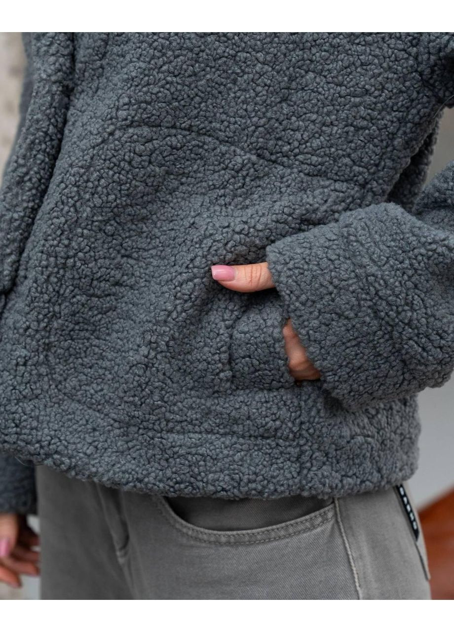 Графітова демісезонна куртка жіноча з текстурної овчини на підкладці тепла укорочена тедді стилі zara куртка-піджак No Brand Ted C8