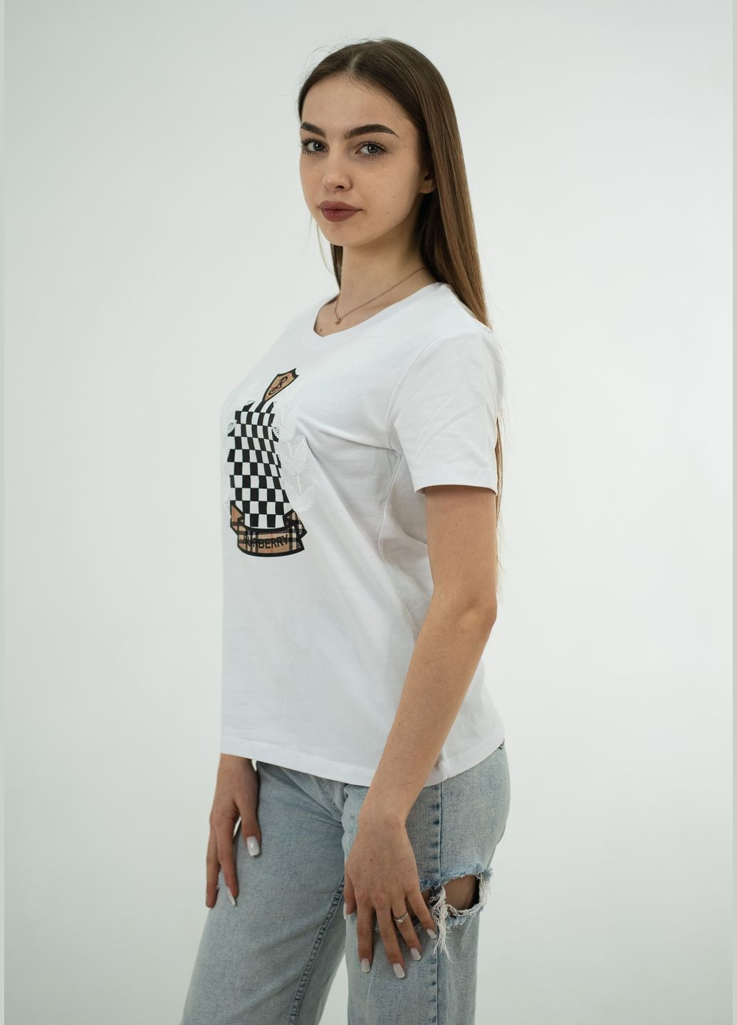 Белая летняя футболка женская b-5048wt Burberry