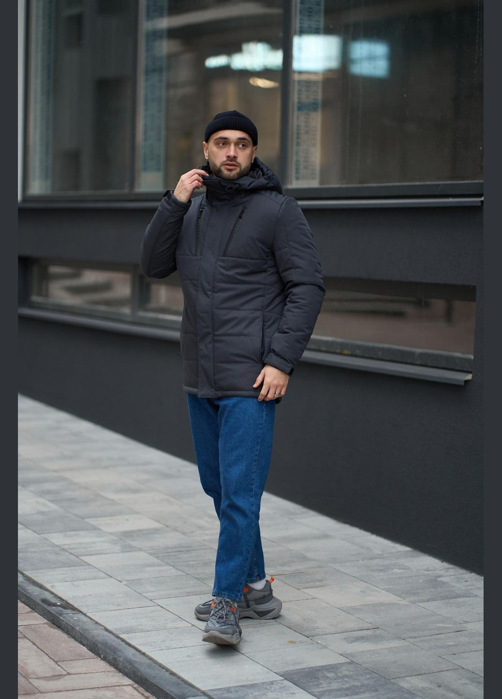 Темно-сіра зимня куртка зимова плащівка з водовідштовхувальним просоченням No Brand