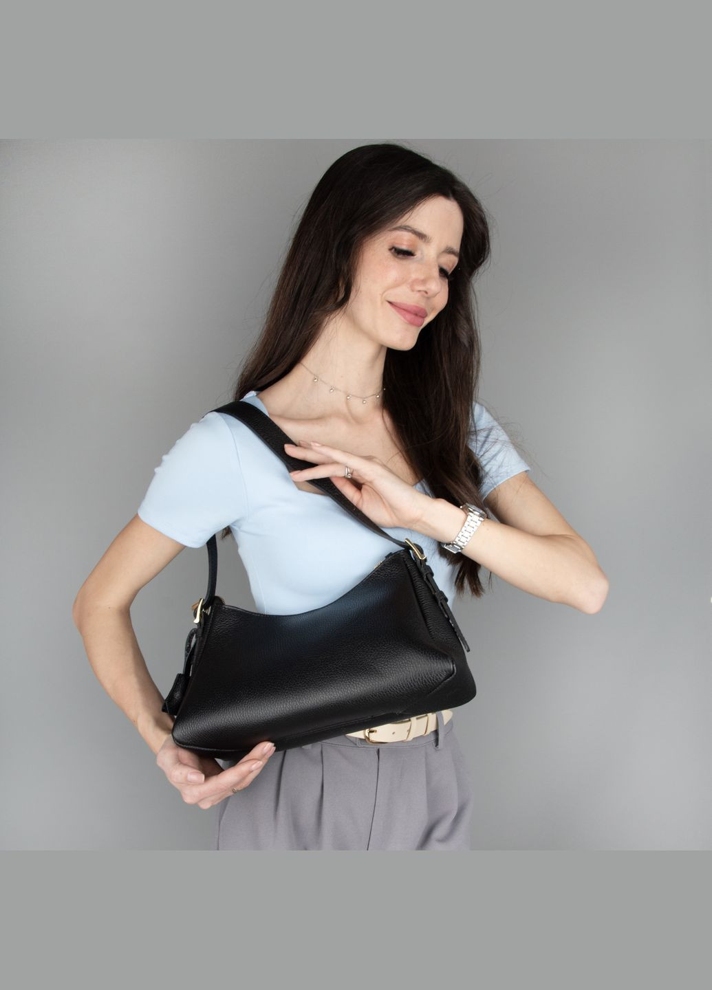 Жіноча шкіряна сумка-багет 03988 чорна Virginia Conti (335076740)