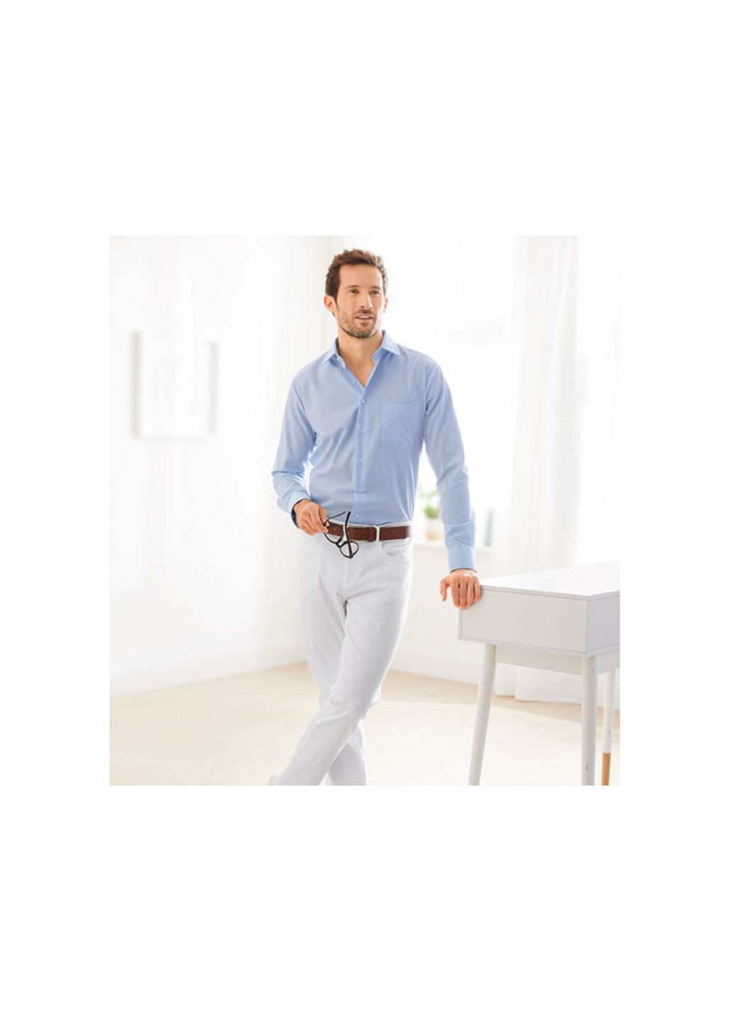 Сорочка однотонна бавовняна для чоловіка LIDL 342541 блакитний Nobel League (299475993)