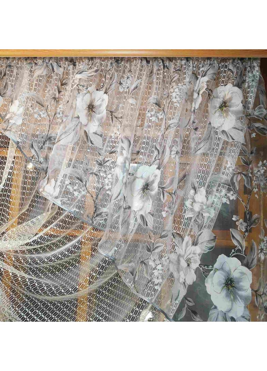 Кухонна фіранка Фаїна молочна яблучний колір сірий права No Brand (372515655)